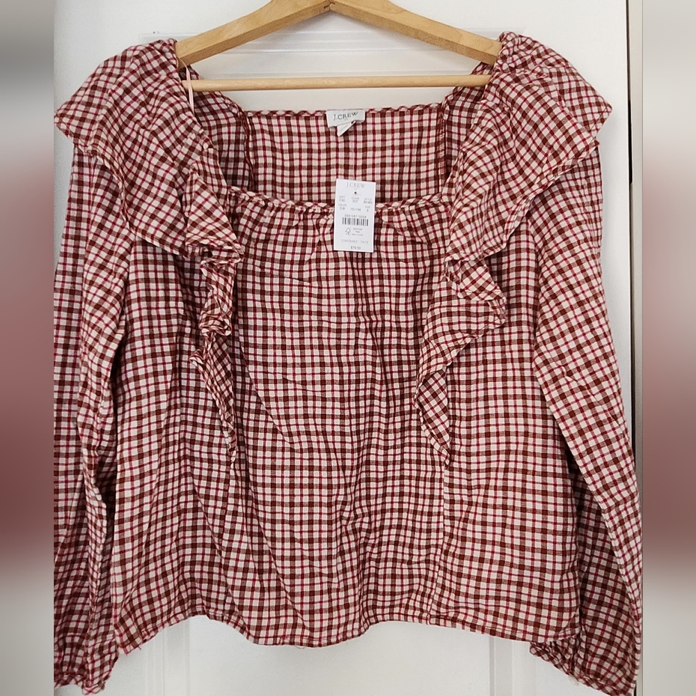 NWT adorable plaid flannel J.Crew Factory ruffle top size S